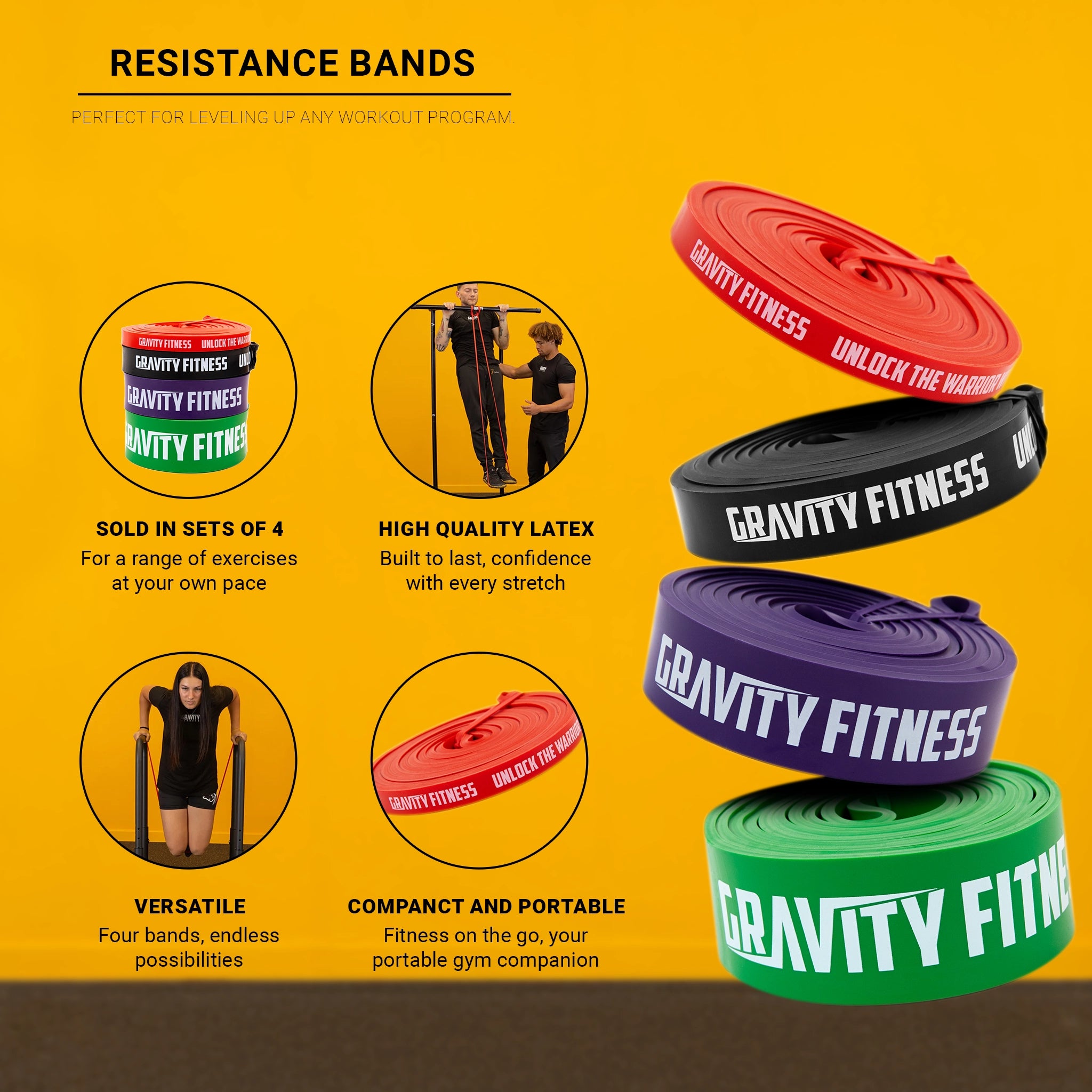 Gravity Fitness Resistance Bands - Ensemble de 4