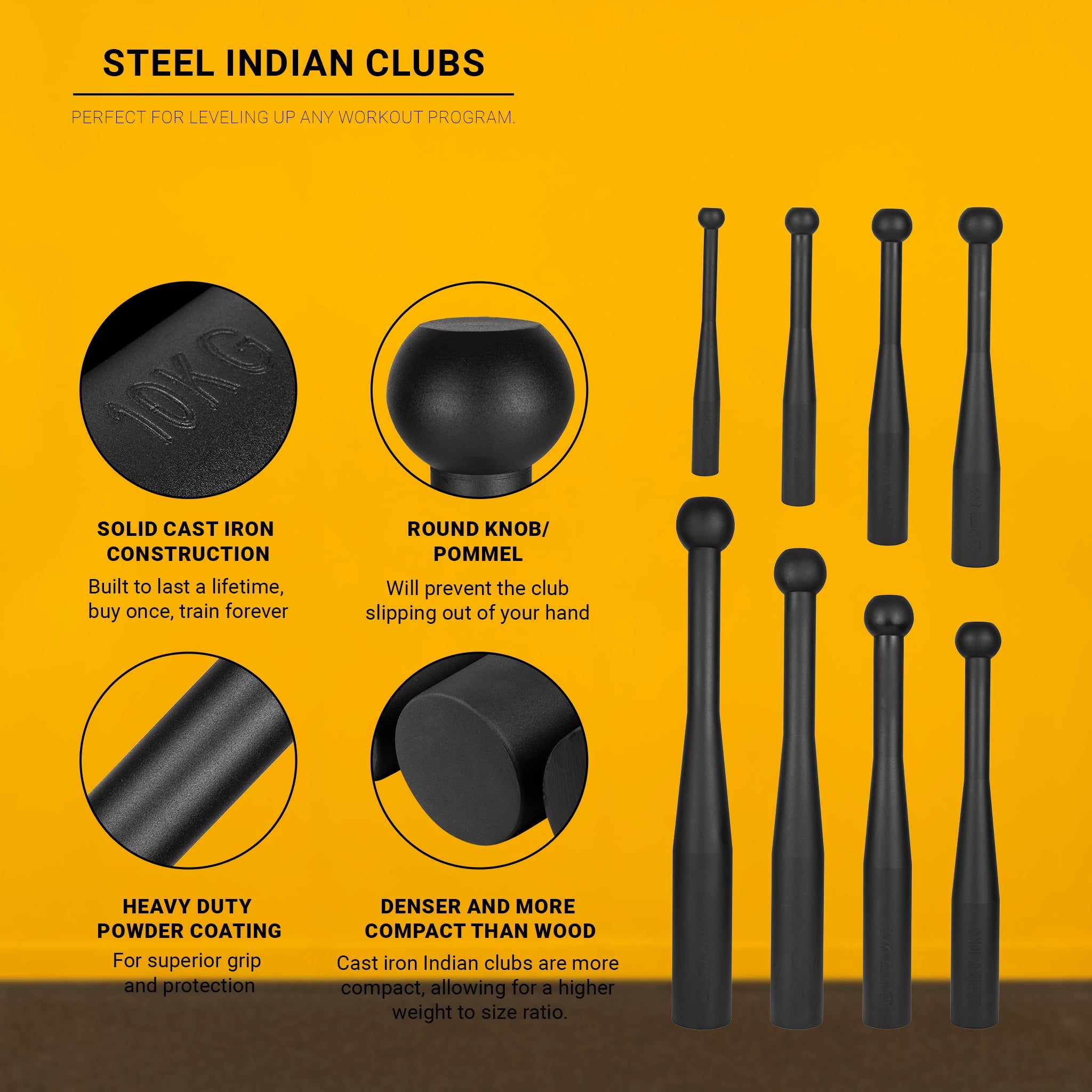 Gravity Fitness Steel Indian Clubs, Clubbells 2kg - 20kg