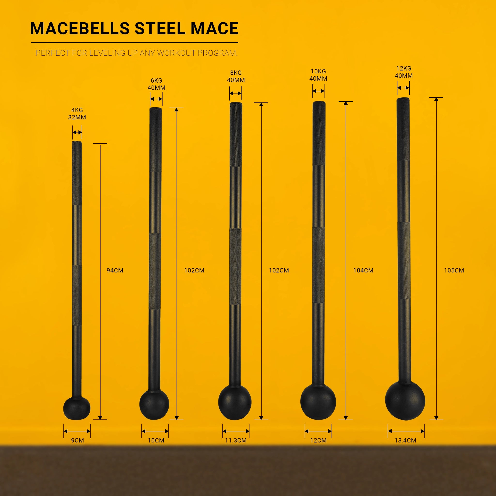 Gravity Fitness "Macebells" Steel Mace 4kg - 12kg