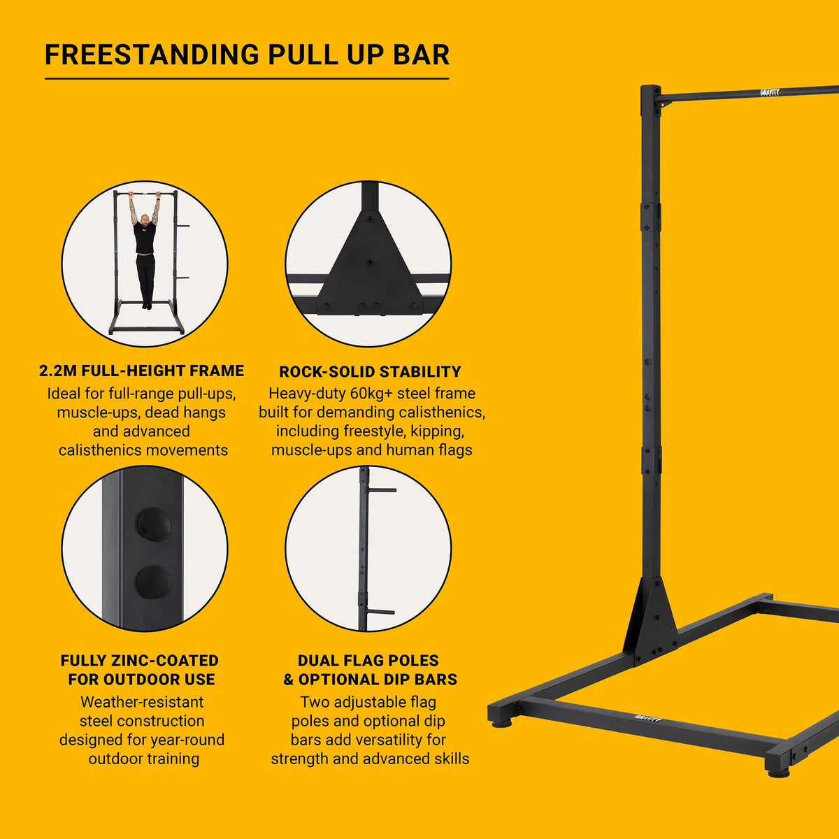 Gravity Fitness Freestanding Pull Up Bar, with Optional Dip Bars