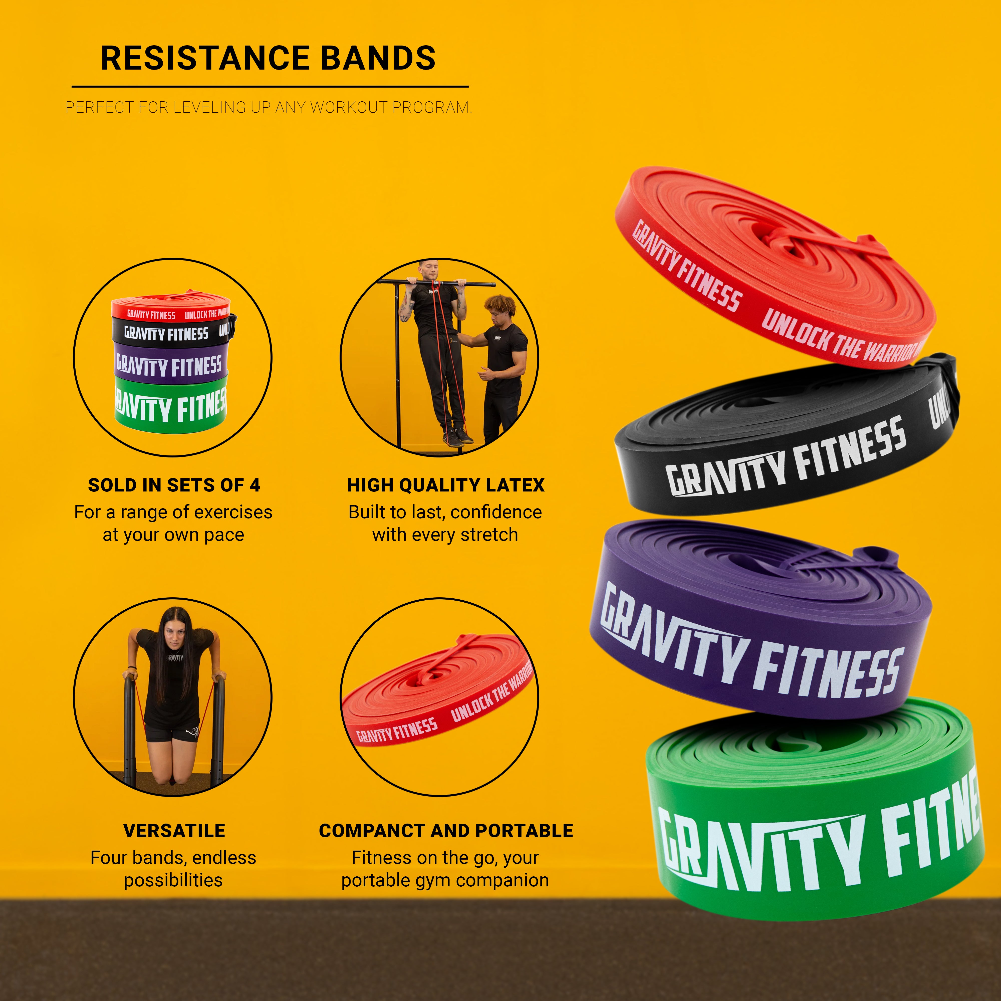 Bandas de resistencia al fitness de gravedad - Juego de 4