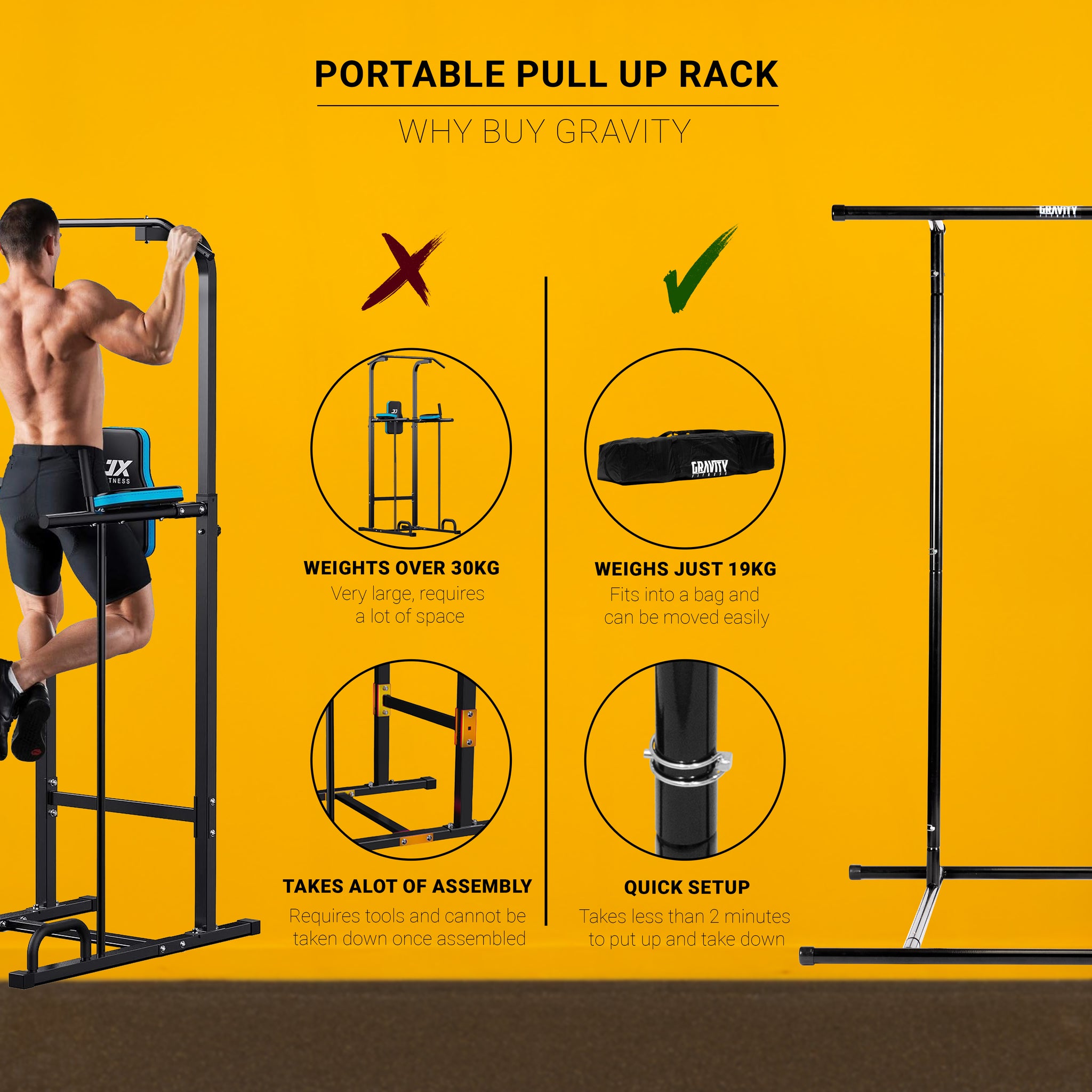 Gravity Fitness Portable Pull up Rack & Bag, Optional Extension Kit