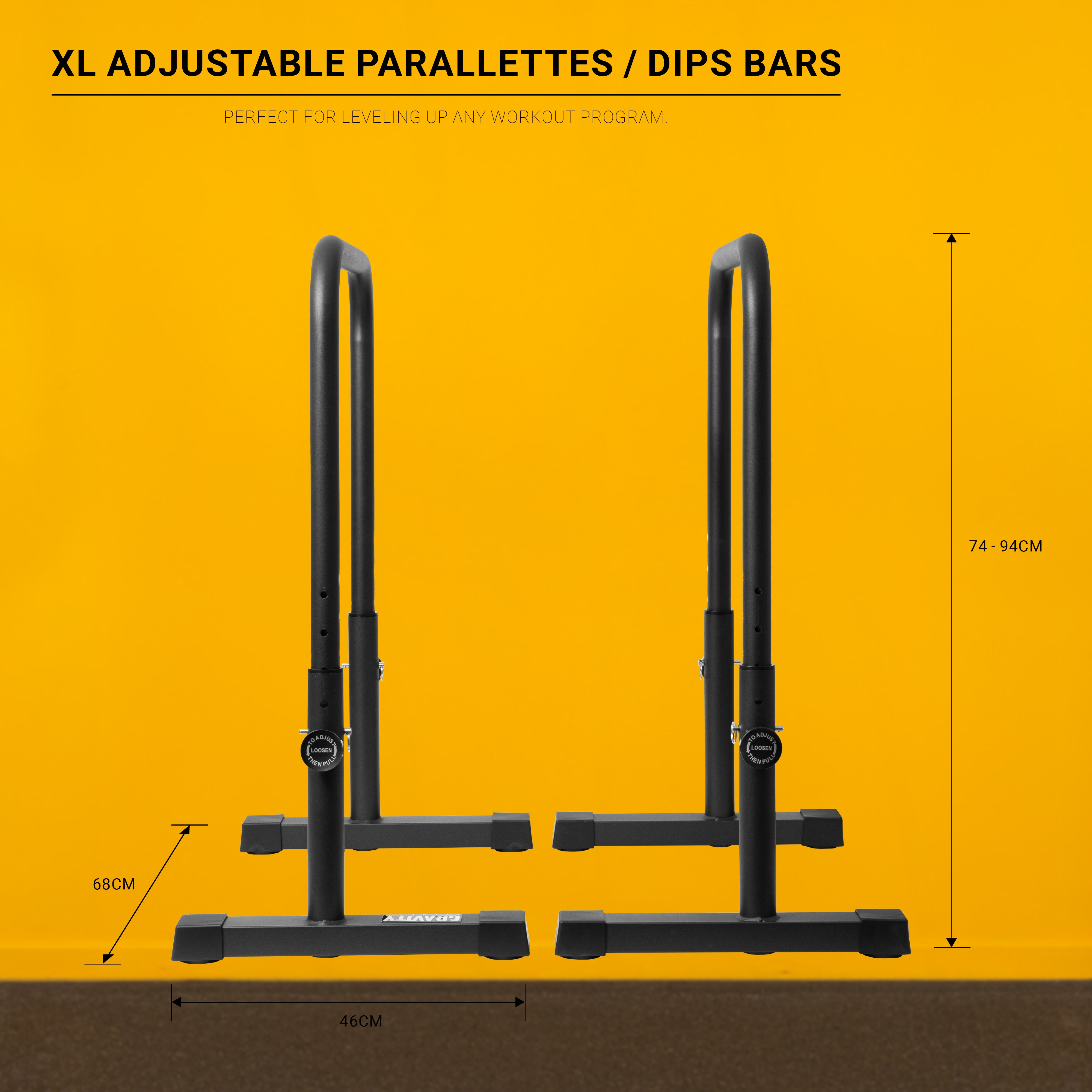 Gravity Fitness XL Adjustable Parallettes / Dips bars