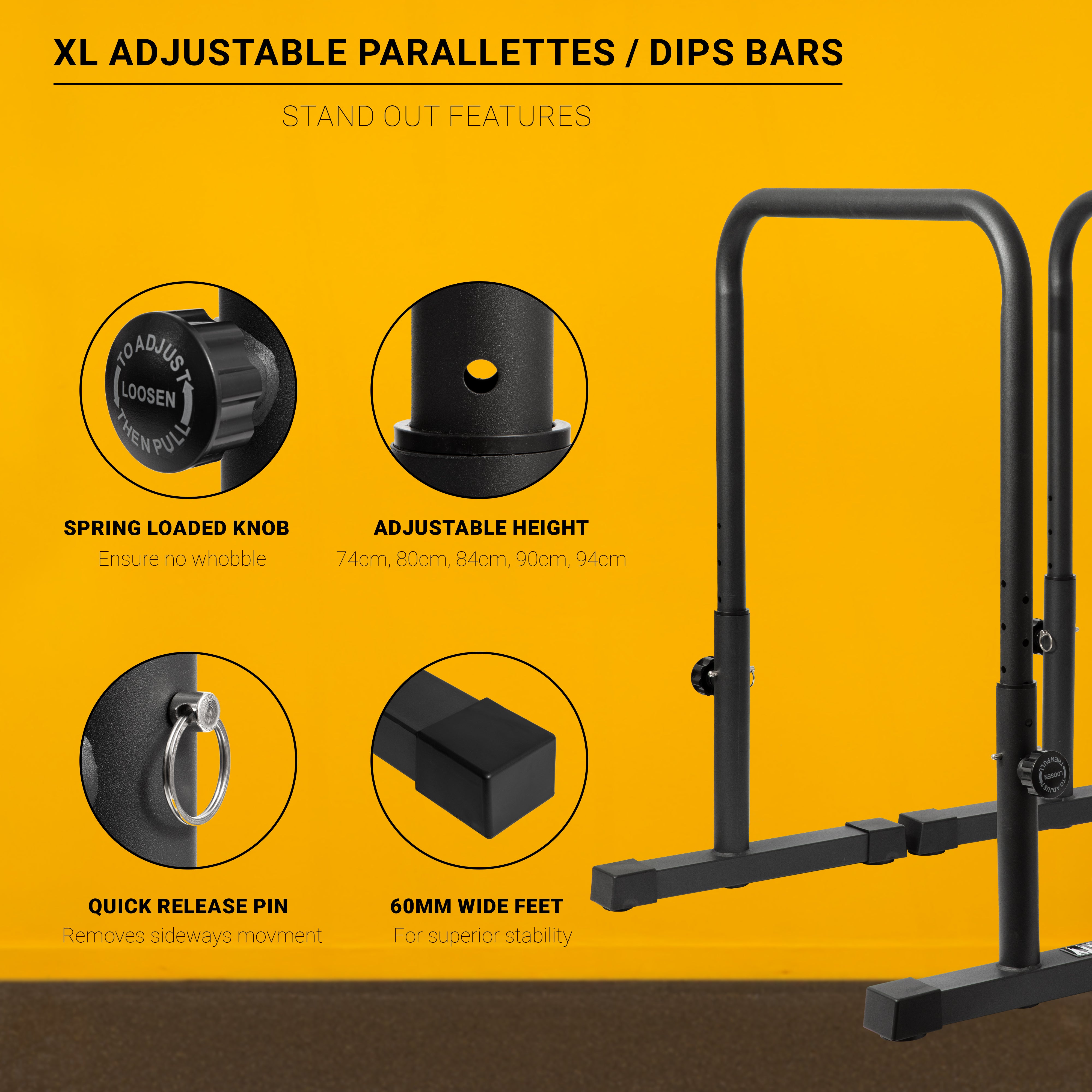 Gravity Fitness XL Adjustable Parallettes / Dips bars