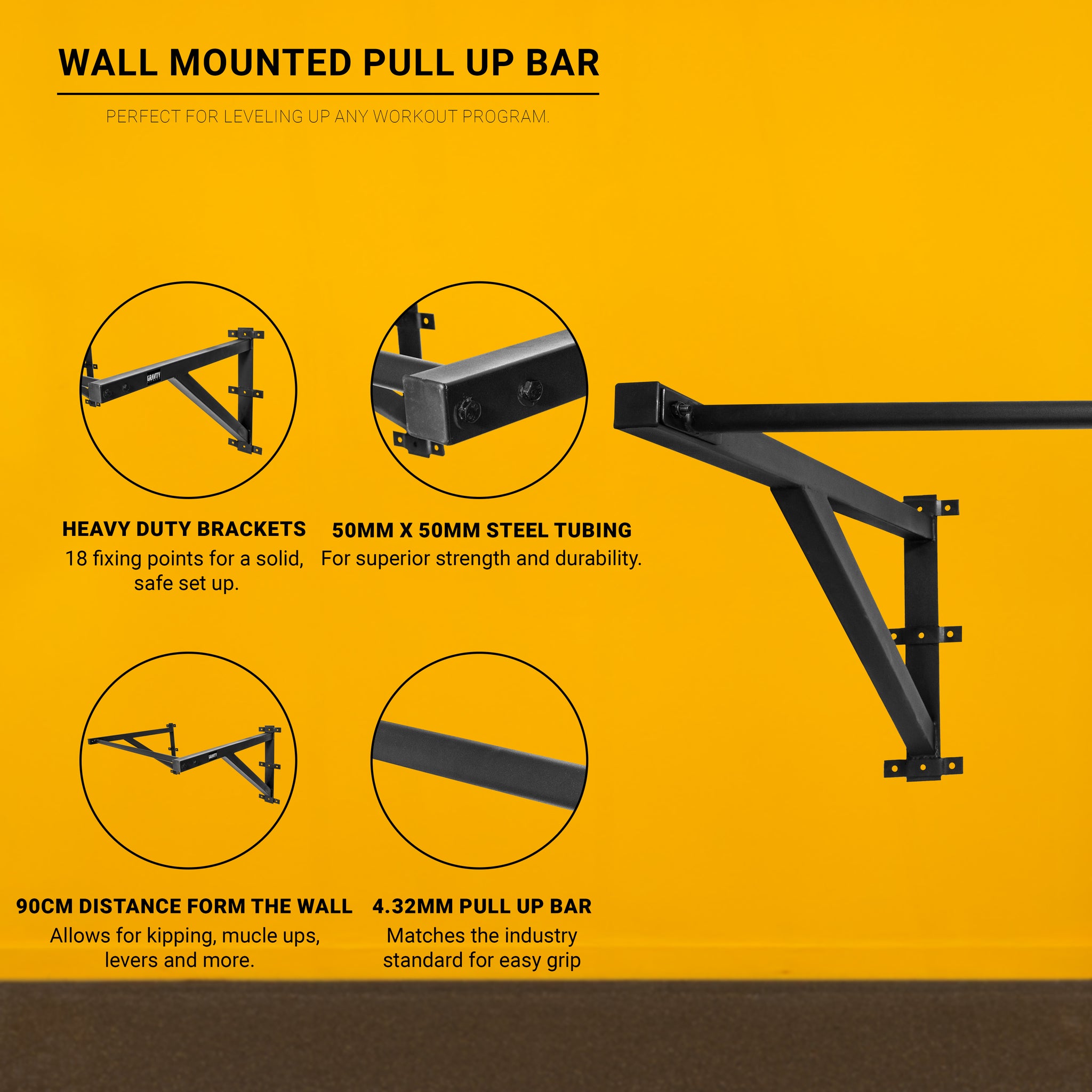 App 50 Pull Up Workout Wall Mounted Pull Up Bar Gravity Fitness
