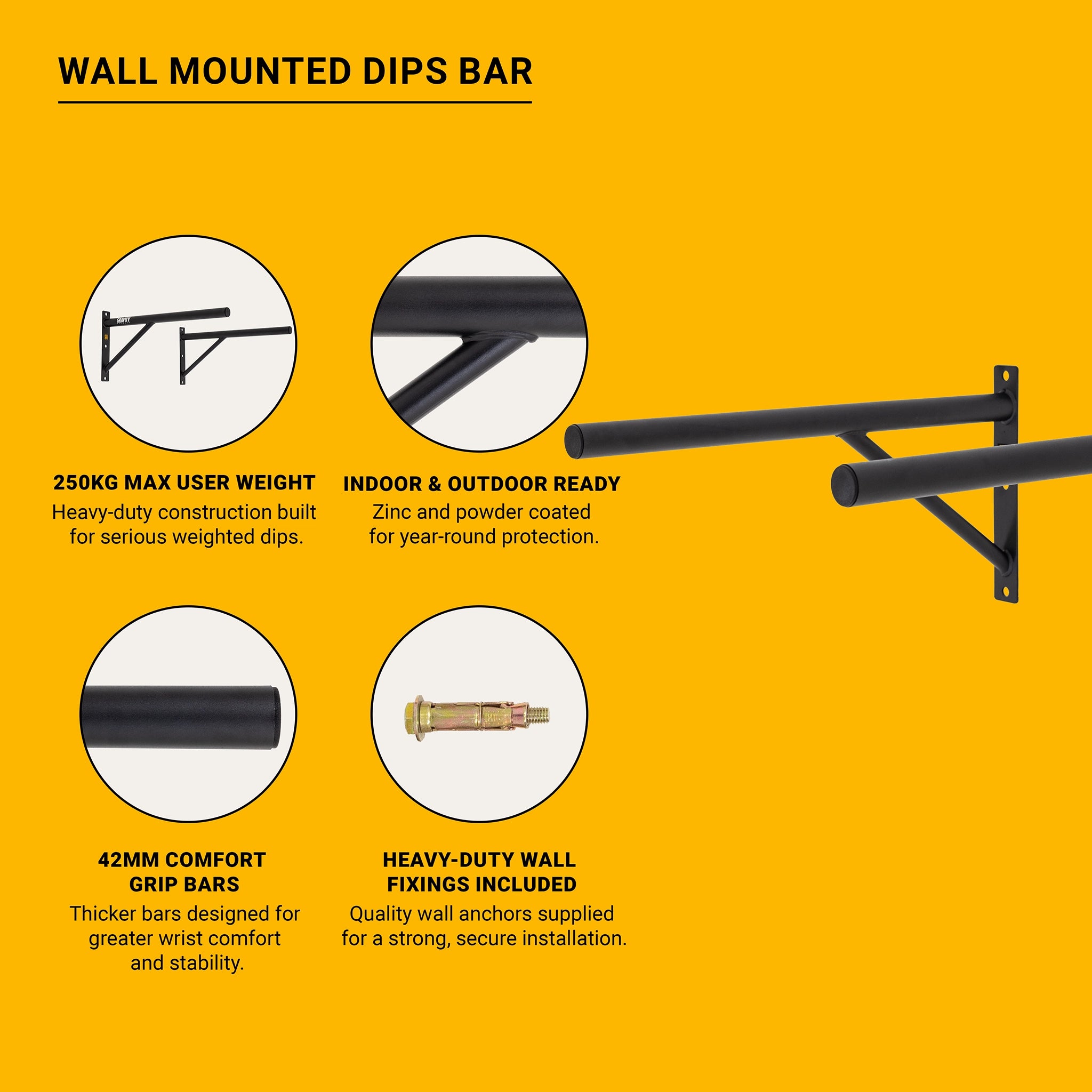 Gravity Fitness Wall Mounted Dips Bar